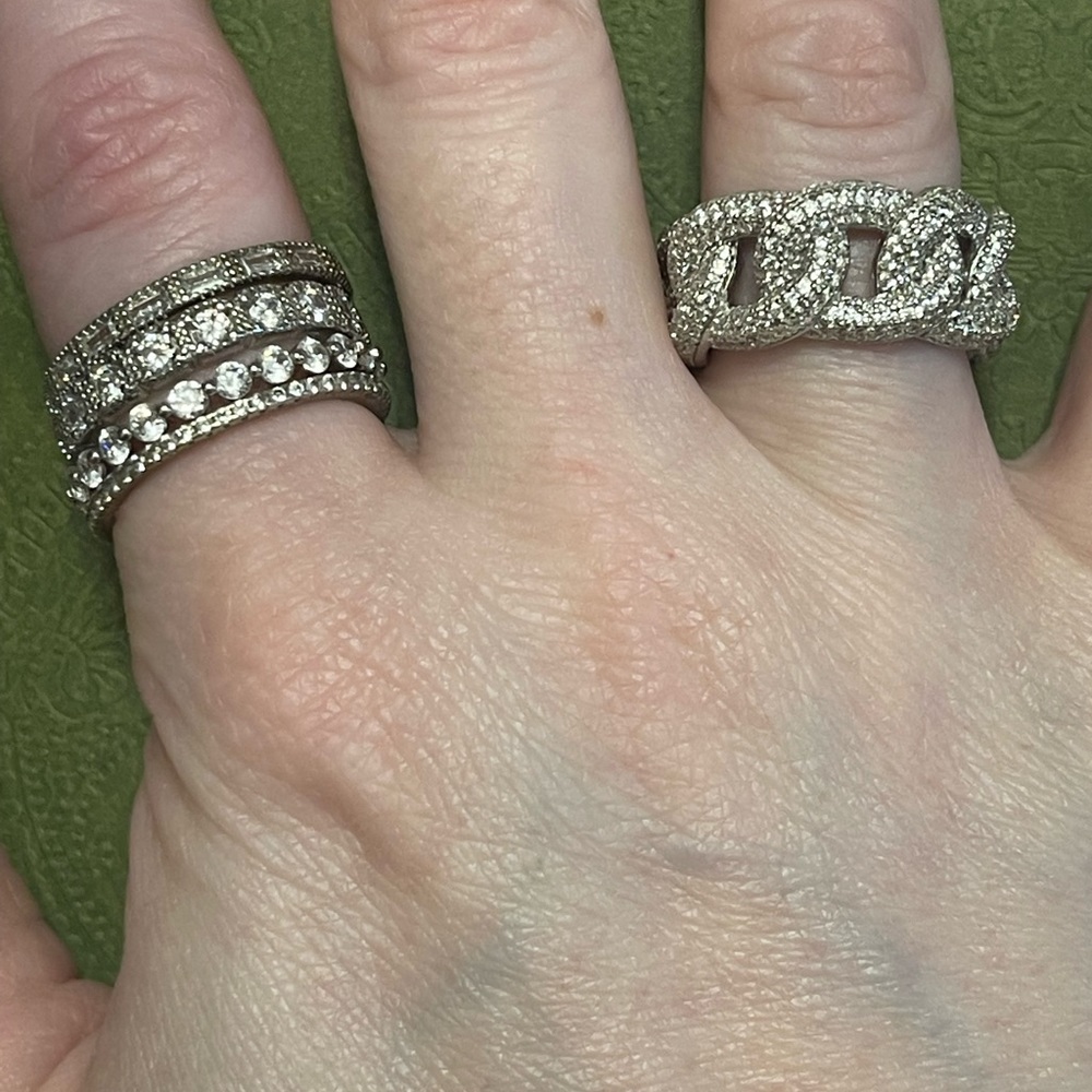 Stackable Sterling Rings With Simulated Diamonds - image 3